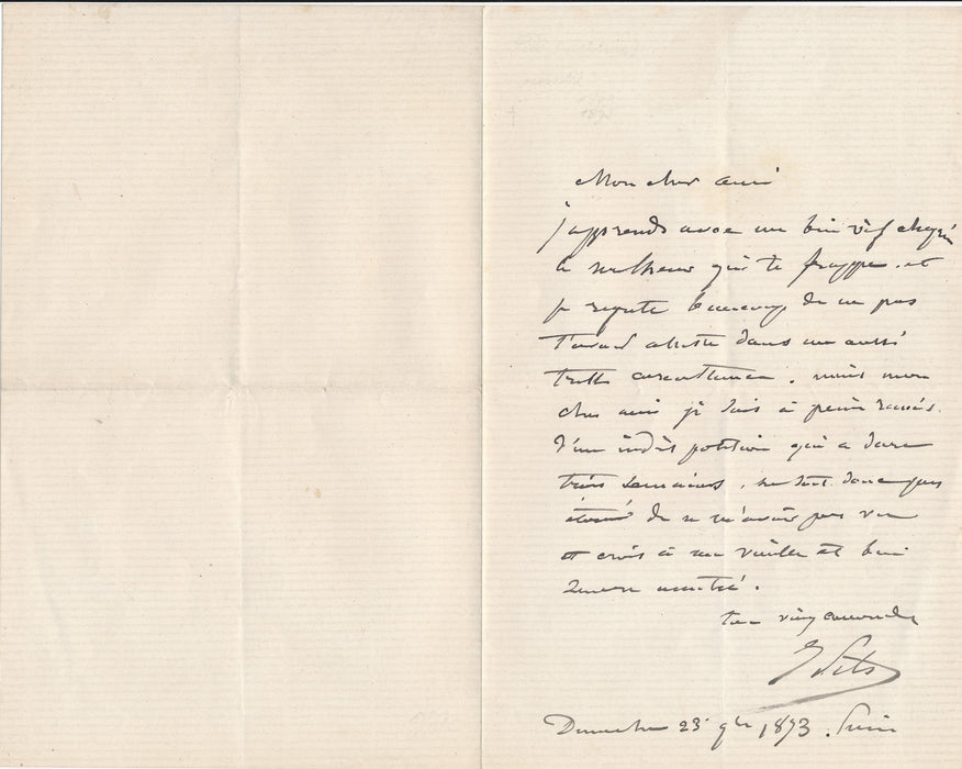 peintre Isidor PILS n'a pu assiter un ami lettre autographe signée