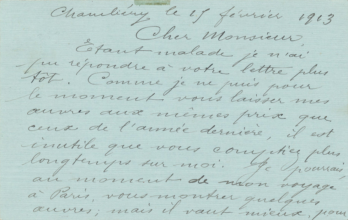 Jean-Victor Communal peintre de montagne carte autographe veut augmenter ses prix  C