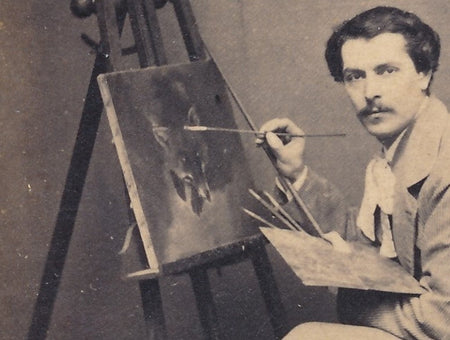 peintre animalier renard chevalet cdv albumine v. 1880-90 photo photographie