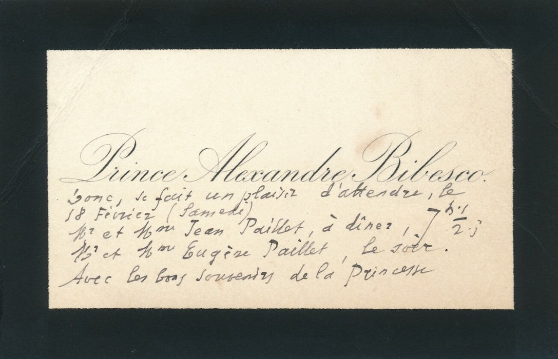 prince Alexandre Bibesco bibliophile Eugène Paillet carte visite autographe