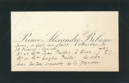 prince Alexandre Bibesco bibliophile Eugène Paillet carte visite autographe
