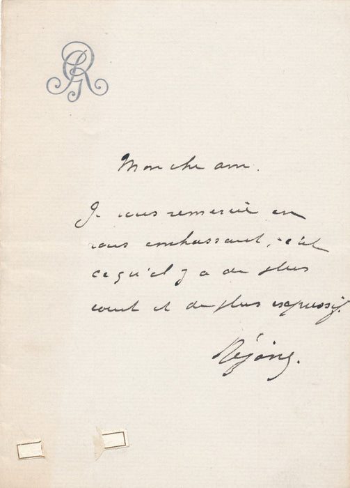 Réjane : embrasser c'est ce qu'il y a de plus court et expressif lettre autographe signée