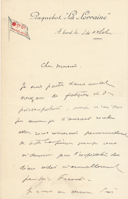 paquebot La Lorraine Réjane est reconnaissante belle lettre autographe signée