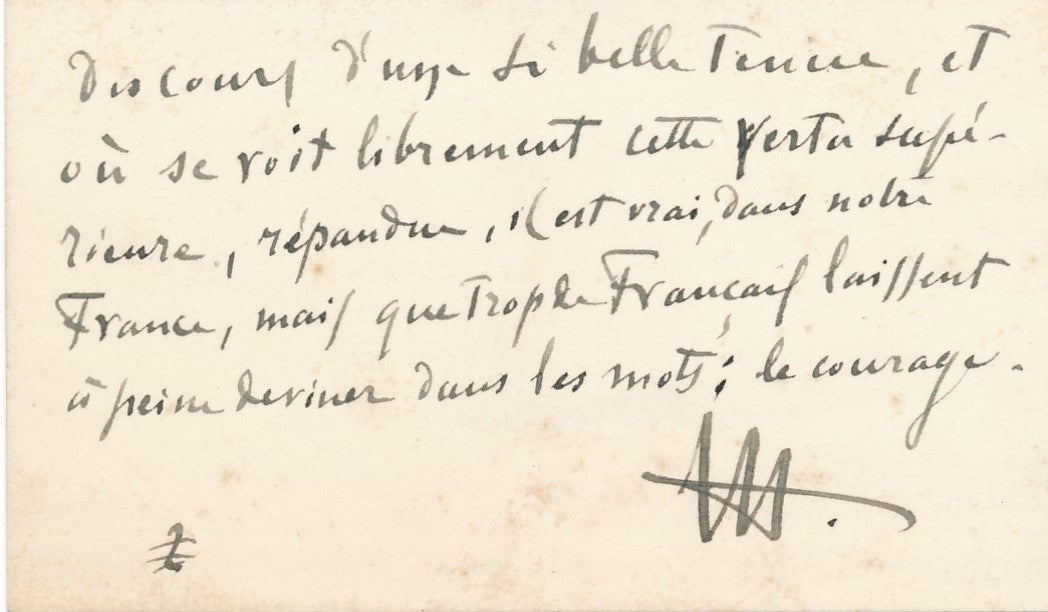 écrivain René BAZIN et le courage carte de visite autographe signée