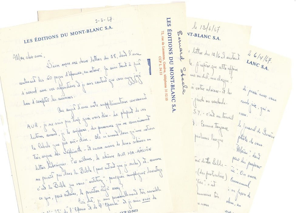 Bernard Steele éditions Denoël 16 lettre autographe éd. Mont Blanc Carlos Suarès