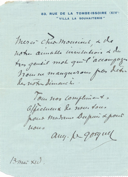 Auguste François-Marie Gorguet André Dupuis Kerhor illustrateur autographe