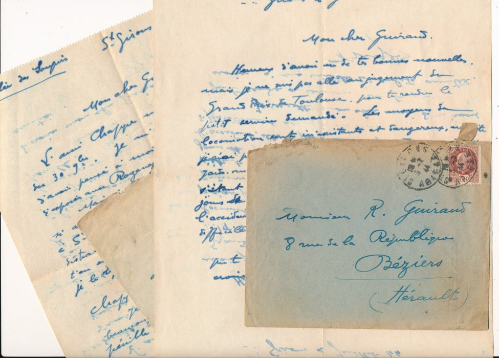 peintre Joseph Bergès 2 lettres autographes Raoul Guirand Maurice Roganeau