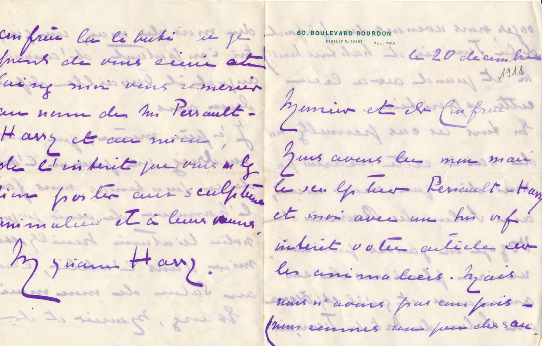 Bel ensemble Émile Perrault-Harry animalier et Myriam Harry autographes signée