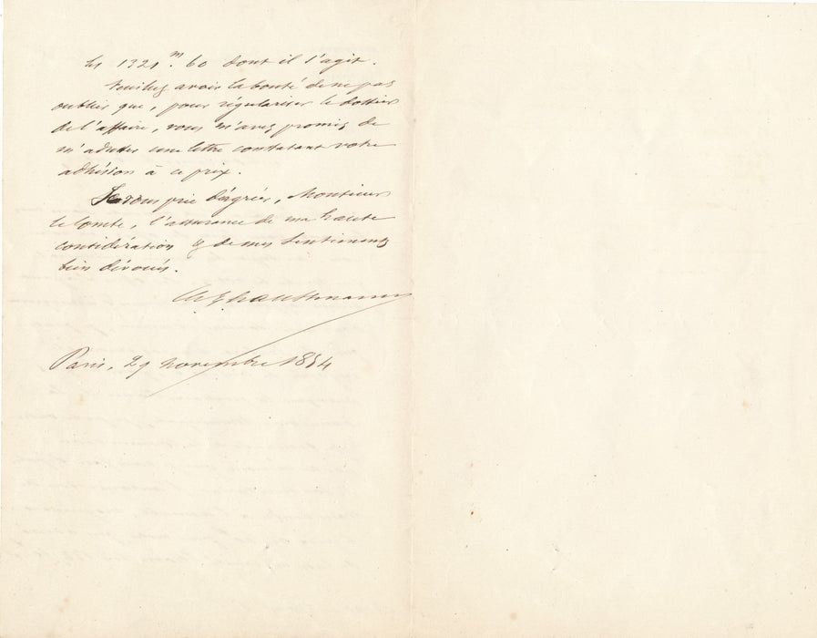 Baron Haussmann préfet comte de Morny achat terrains lettre autographe