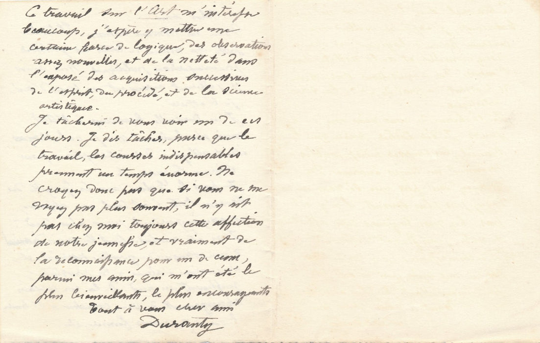 Louis Edmond Duranty 3 lettres autographes signées la sciences artistique