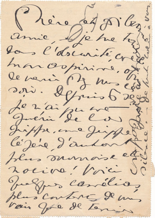 Anna de Noailles lettre autographe signée Je me tiens dans l’obscurité Bour