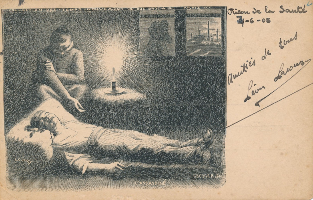 carte autographe adressée à René de Marmande anarchisme 1908 prison Santé
