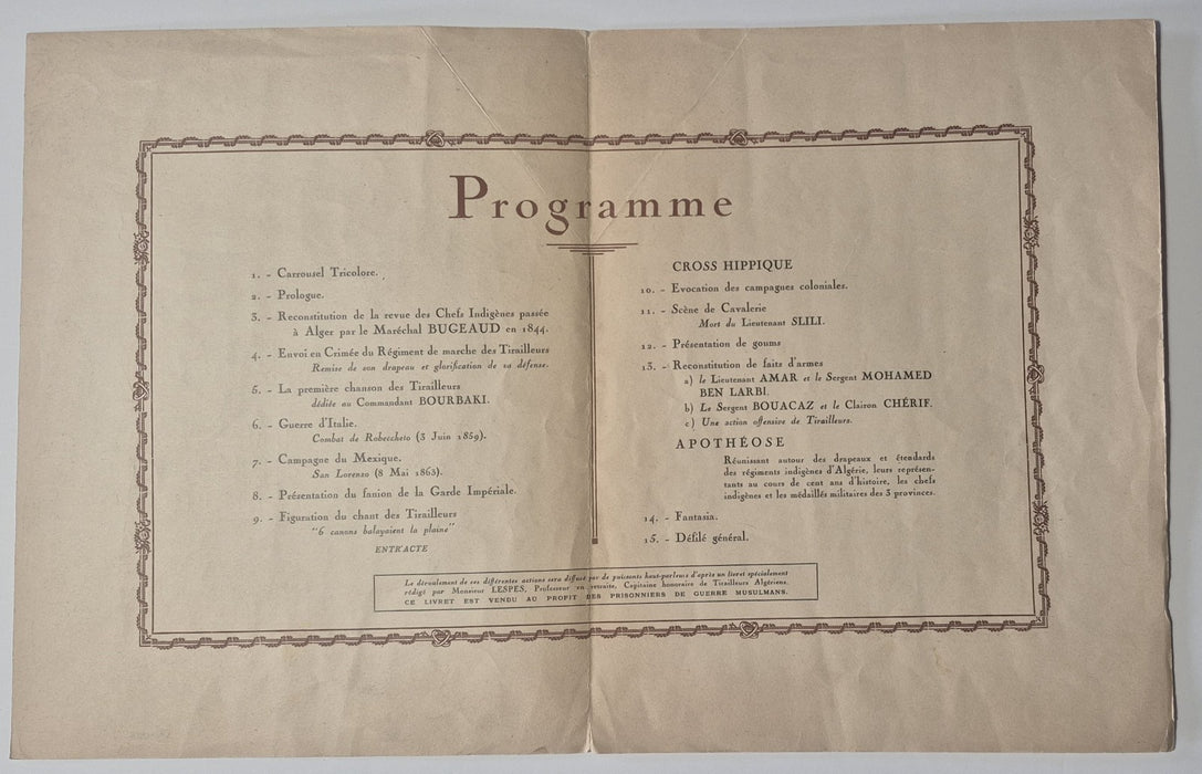 Programme manifestations historiques hippiques 1941 régiments indigènes Algérie