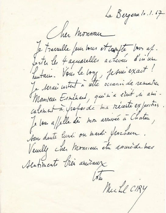 peintre Michel Ciry correspondance au poète Jean Aubert 19 lettres autographes