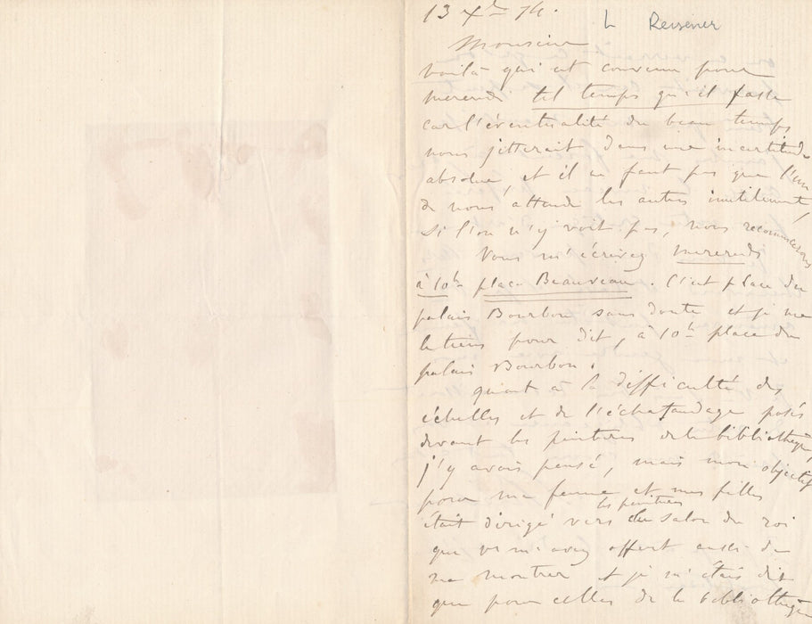 Léon Riesener à Alfred Robaut  lettre autographe passion Delacroix Chenavard