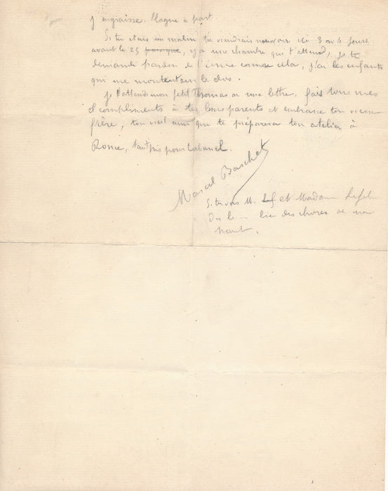Marcel Baschet peintre à Paul Thomas belle lettre autographe jeunesse Lefbvre