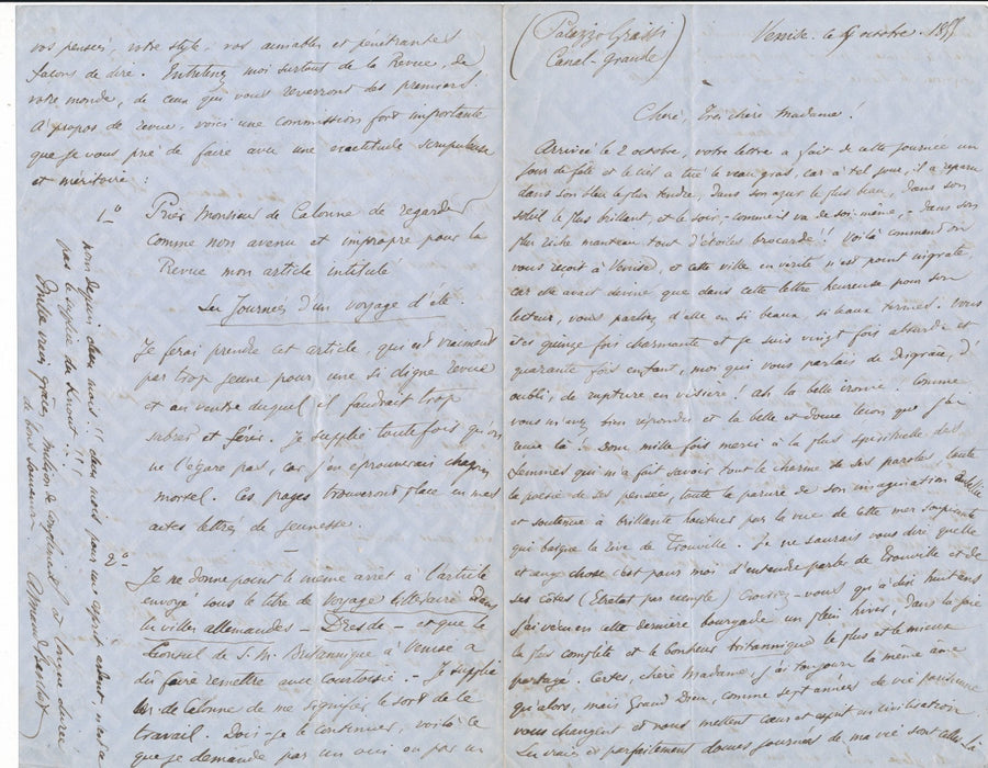 archives collection Venise Valois Armand Baschet belle lettre autographe signée