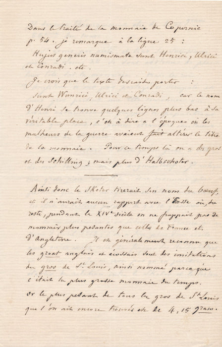 Adrien Prévost de Longpérier numismate monnaie lettre et note autographe Scotus
