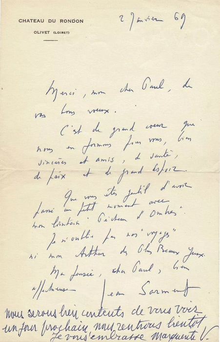 Jean SARMENT 5 lettre autographe et CPAS bel ensemble sur le théâtre