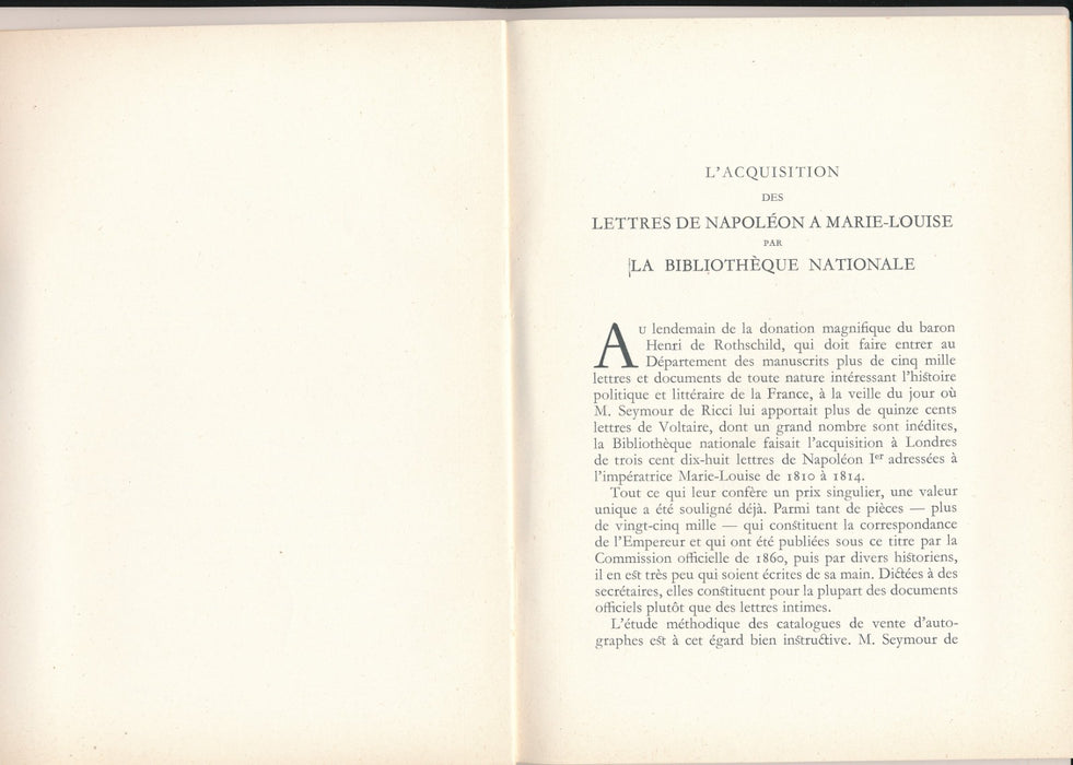 Exposition 318 lettres de Napoleon à Marie Louise exposition Bibliothèque 1965