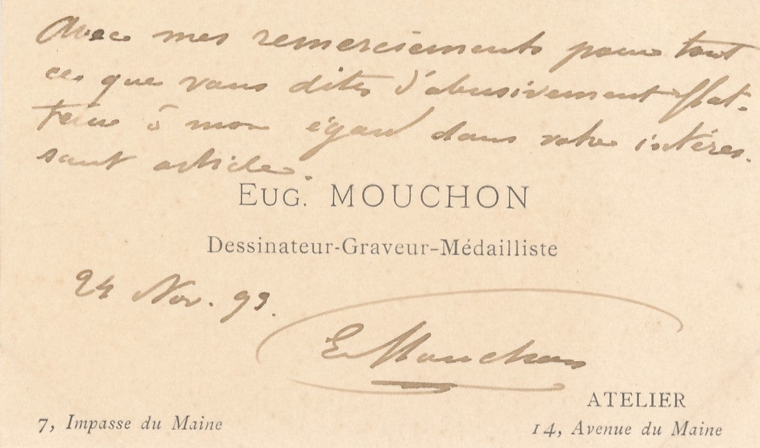graveur médailleur timbre Louis-Eugène Mouchon carte visite autographe signée
