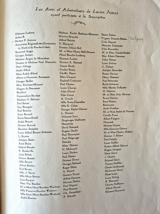 Lucien JONAS Manifestation de sympathie  1930 8 pages imprimées