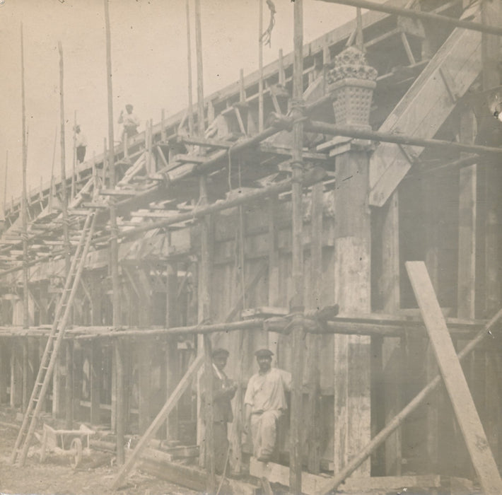 6 photos échafaudage en bois construction photographie argentique c. 1910-1920