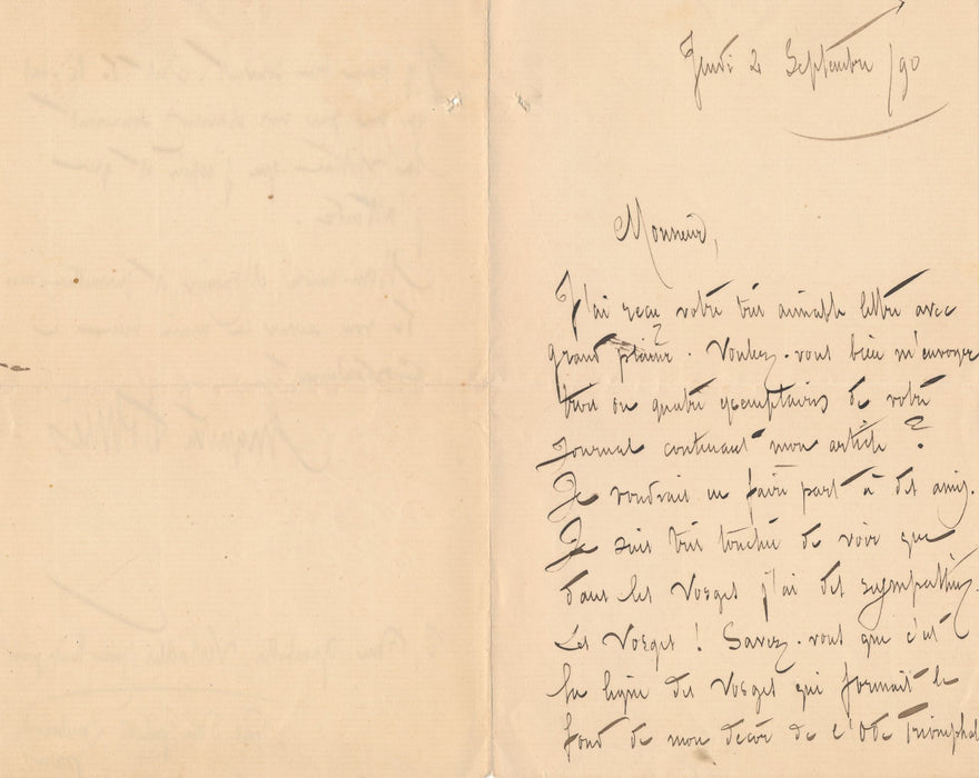 Augusta HOLMÈS HOLMES sa ligne des Vosges lettre autographe signée