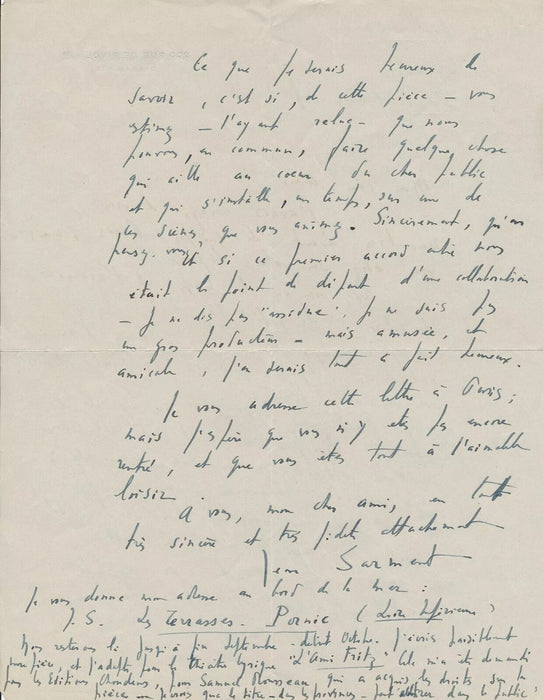 Jean SARMENT 5 lettre autographe et CPAS bel ensemble sur le théâtre