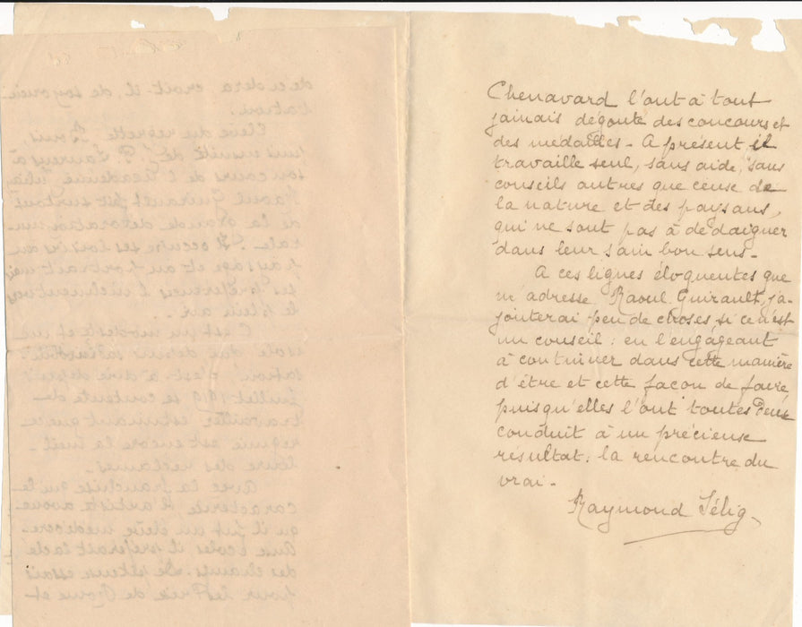 critique Raymond Selig peintre Raoul Guiraud lettre autographe signée Béziers