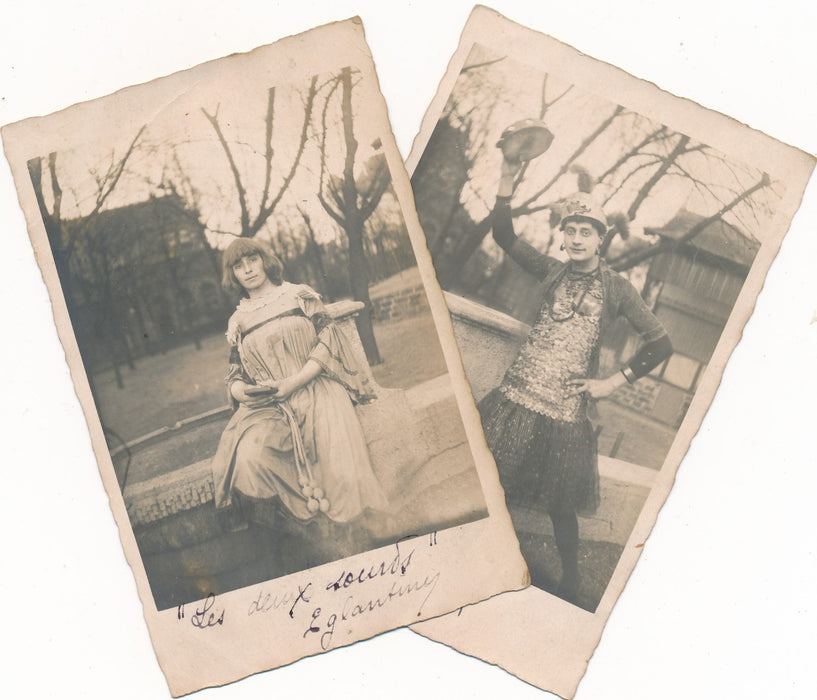 Militaria 2 cartes postales argentique fête travesti travestissement photo