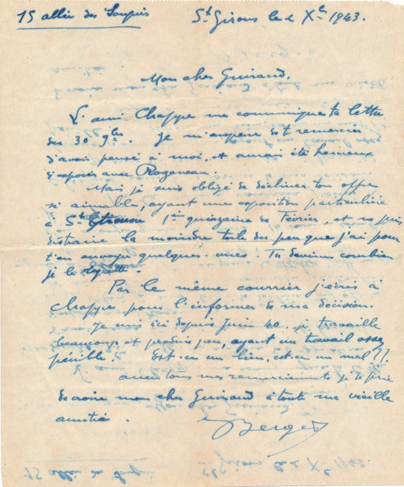 peintre Joseph Bergès 2 lettres autographes Raoul Guirand Maurice Roganeau
