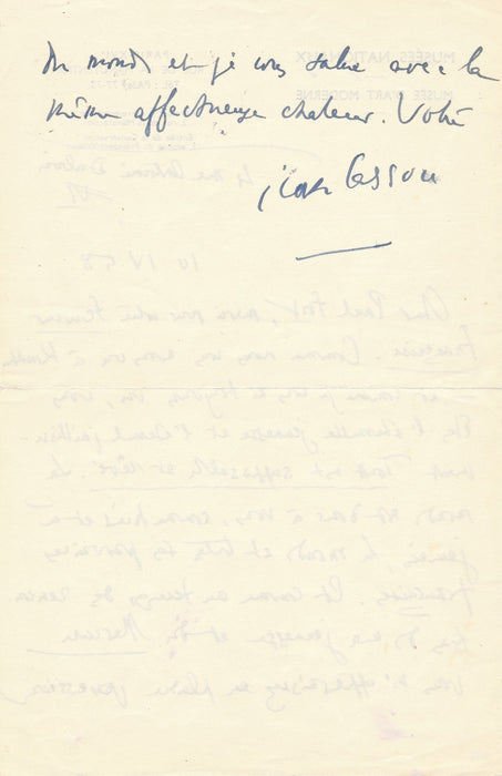 Art Jean Cassou lettre autographe signée au poète Paul Fort éternelle jeunesse