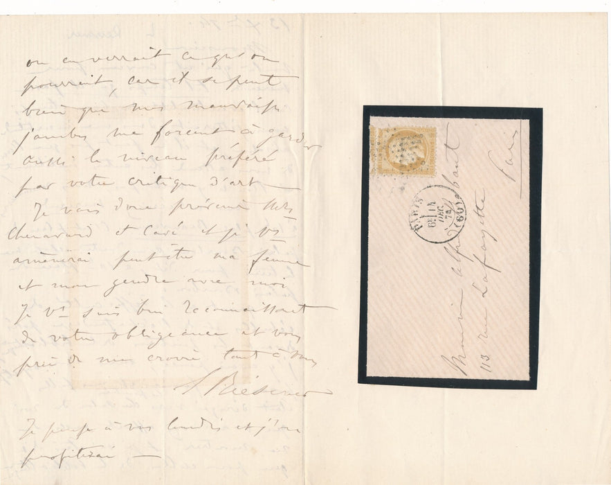 Léon Riesener à Alfred Robaut  lettre autographe passion Delacroix Chenavard