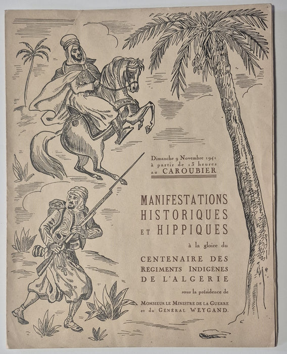 Programme manifestations historiques hippiques 1941 régiments indigènes Algérie