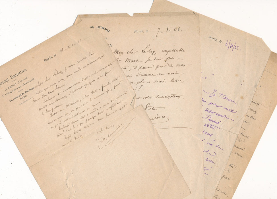 Jules Lermina 4 lettres autographes à Alexis Lebey libre penseur anarchisme