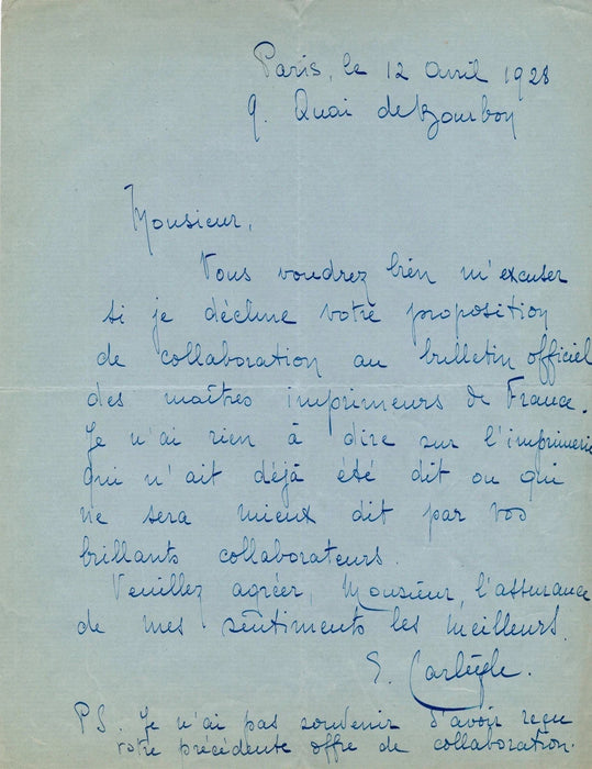peintre Carlègle 3 lettres autographes signées à Daniel-Girard René Billoux