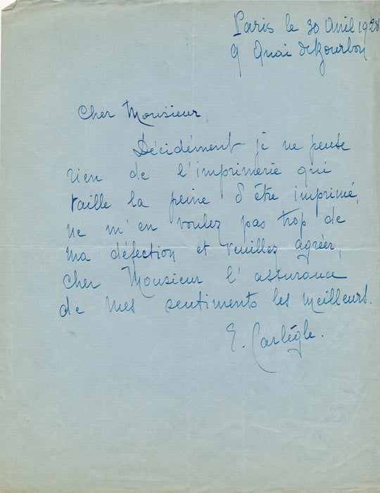 peintre Carlègle 3 lettres autographes signées à Daniel-Girard René Billoux