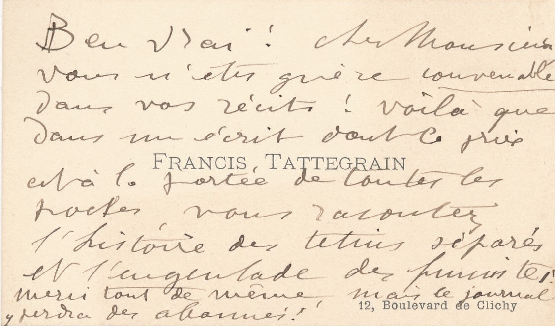 Auguste TATTEGRAIN drôle carte visite autographe pas content