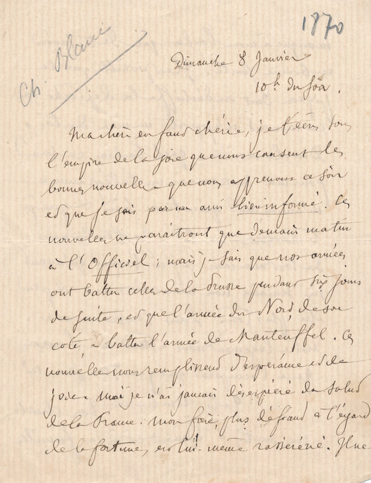 Guerre 1870 Charles Blanc pigeongramme garde nationaux lettre autographe signée