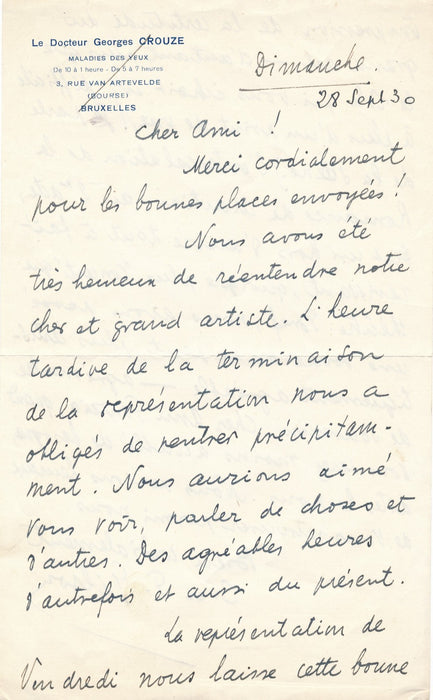 musicien Paul Gilson correspondance 2 lettres 2 cartes à Léon Ponzio baryton