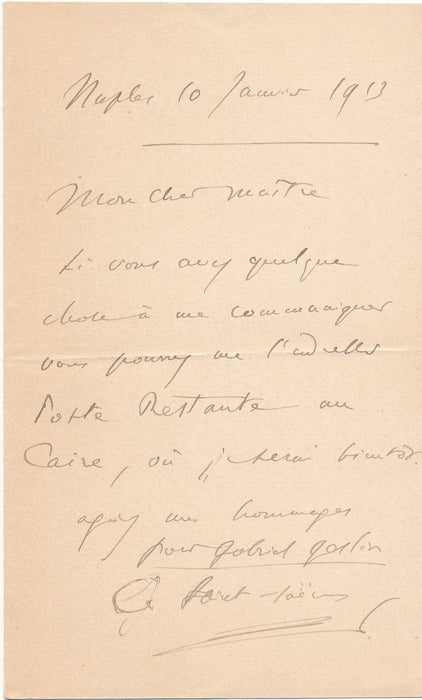 Camille Saint-Saëns lettre autographe signée à un cher maître Naples 1913