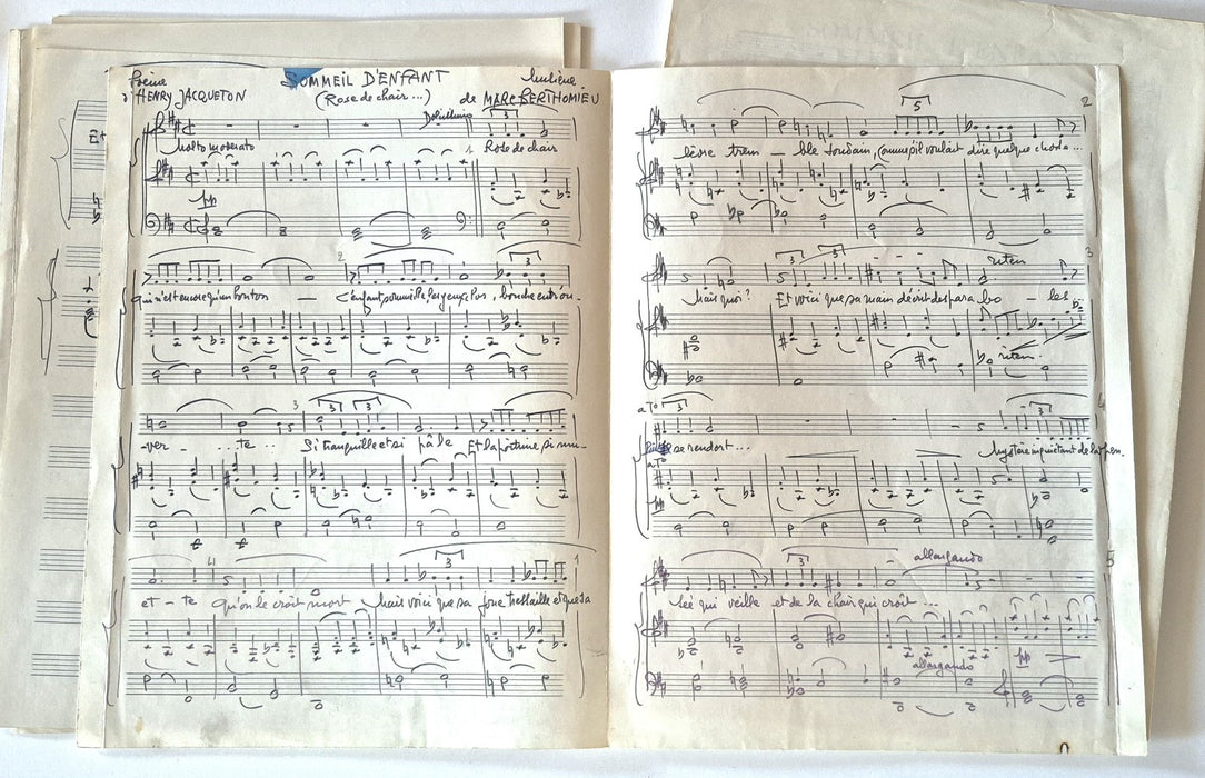 Marc Berthomieu poème Henry  Jacqueton 3 partitions musique manuscrites