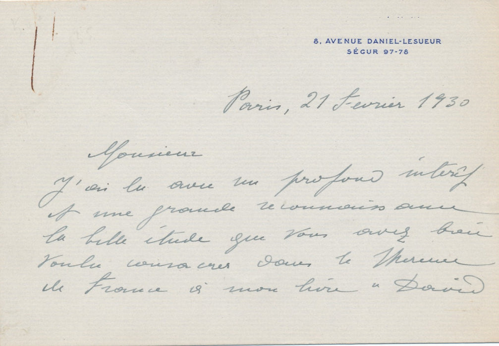 Irène Némirovsky remercie pour David Golder Mercure de France carte autographe
