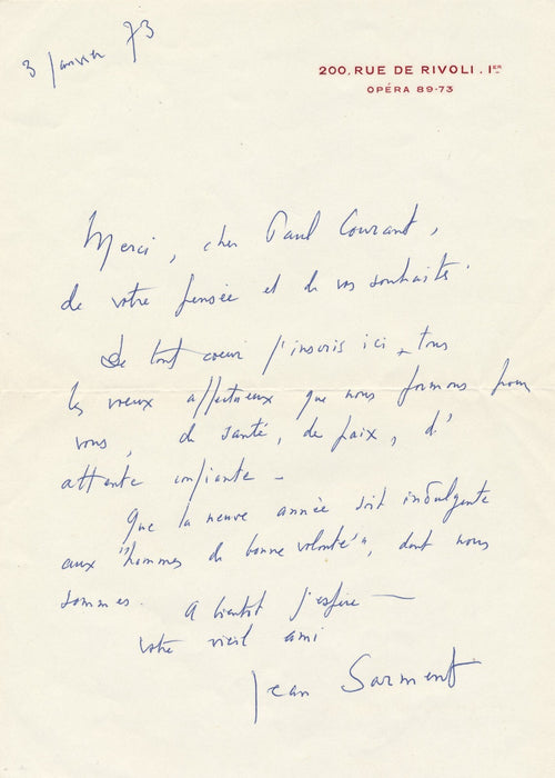 Jean SARMENT 5 lettre autographe et CPAS bel ensemble sur le théâtre