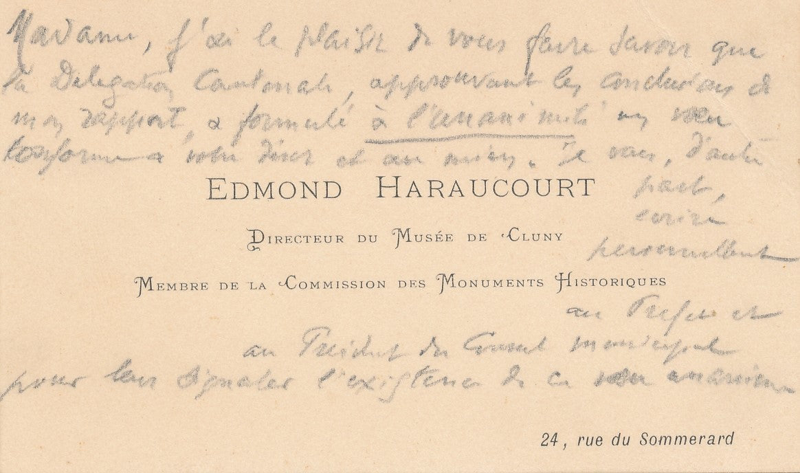 Edmond Haraucourt lettre autographe signée muséee Cluny Délégation cantonal