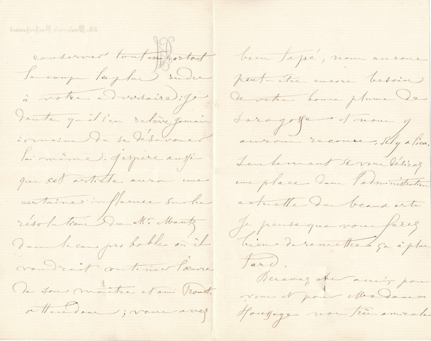 Ernest Hébert : non à un ministère des arts lettre autographe signée