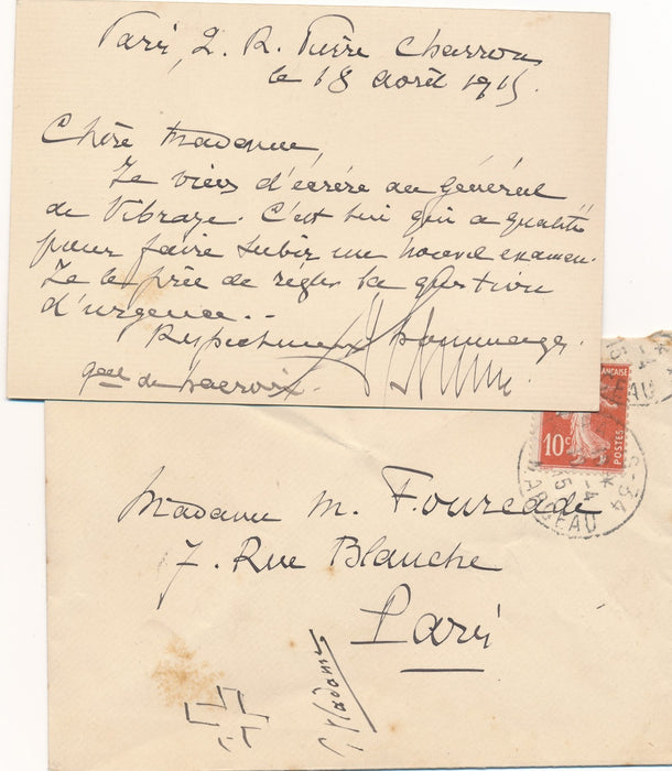 Henri de Lacroix carte autographe signée général de Vibraye militaria