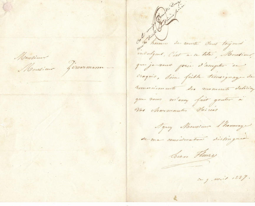 Léon Fleury lettre autographe signée envoie un dessin
