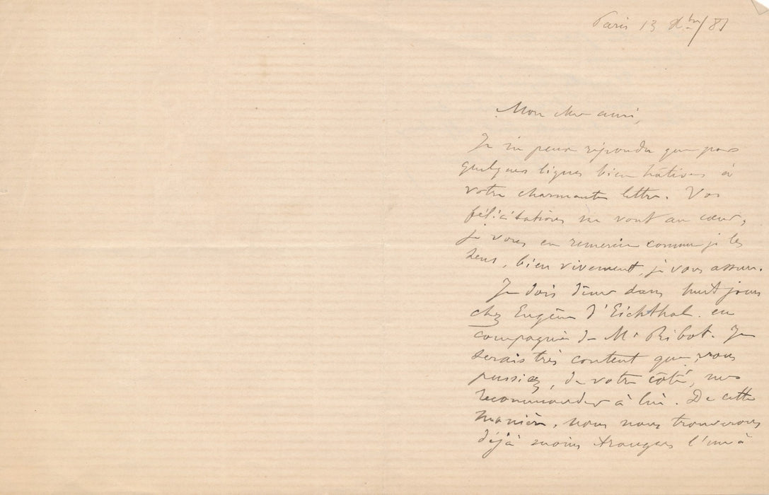 Sully Prudhomme lettre autographe signée Eugène d Eichthal Théodule Ribot
